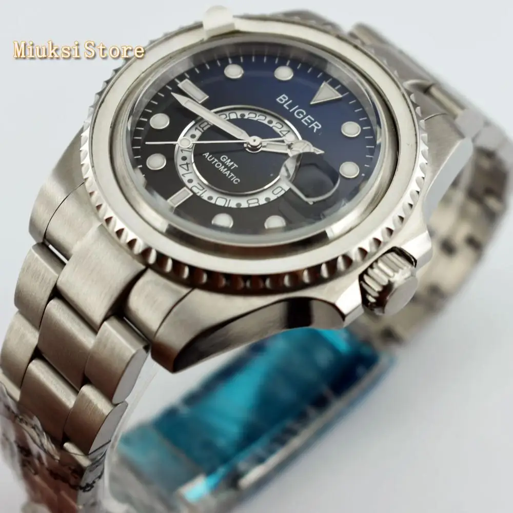 Мужские автоматические механические часы Bliger черные и синие циферблаты с