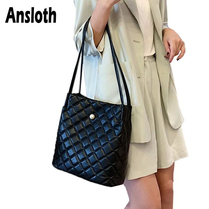 Женская сумка в клетку Ansloth кожаная ручная из искусственной кожи однотонная