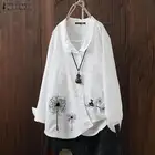 Весенняя блузка с цветочным принтом ZANZEA, Повседневная рубашка с длинным рукавом, Женская винтажная хлопковая Свободная блузка с отворотом, Женская туника, топы, рубашка 7