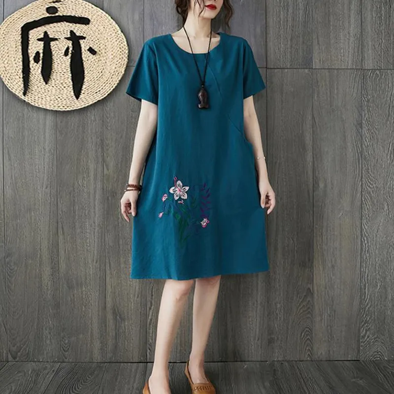 Новое поступление 2022 свободное летнее платье хлопковое льняное с цветочной