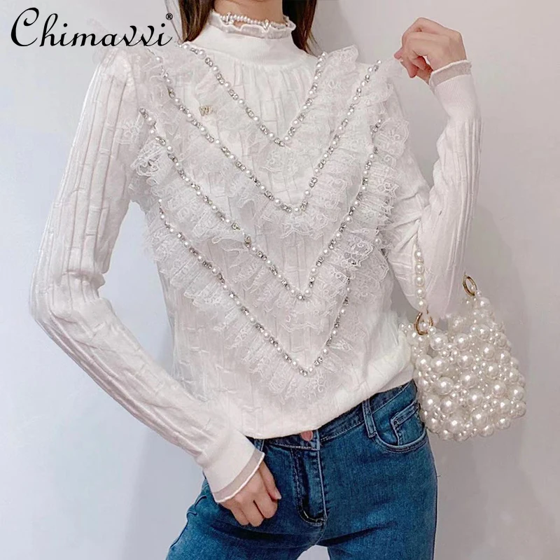 

Женский трикотажный топ с V-образным вырезом и кружевом