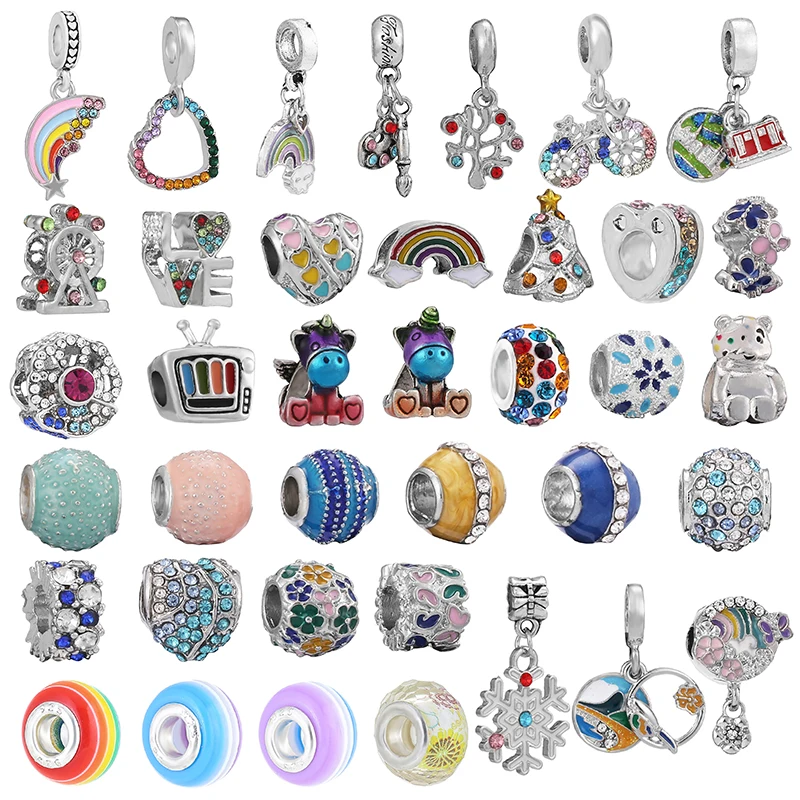 2 шт./лот модные бусины-шармы в Радужном стиле с кристаллами подходят для