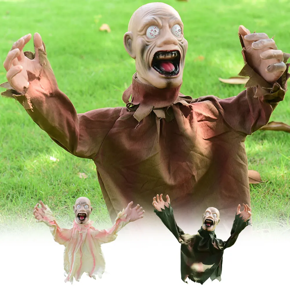 

Halloween Decor Props Crawling Zombie Voice Sound Horror Creepy Zombie Stake Craft Plastic Yard Statue Green Haunted House Props