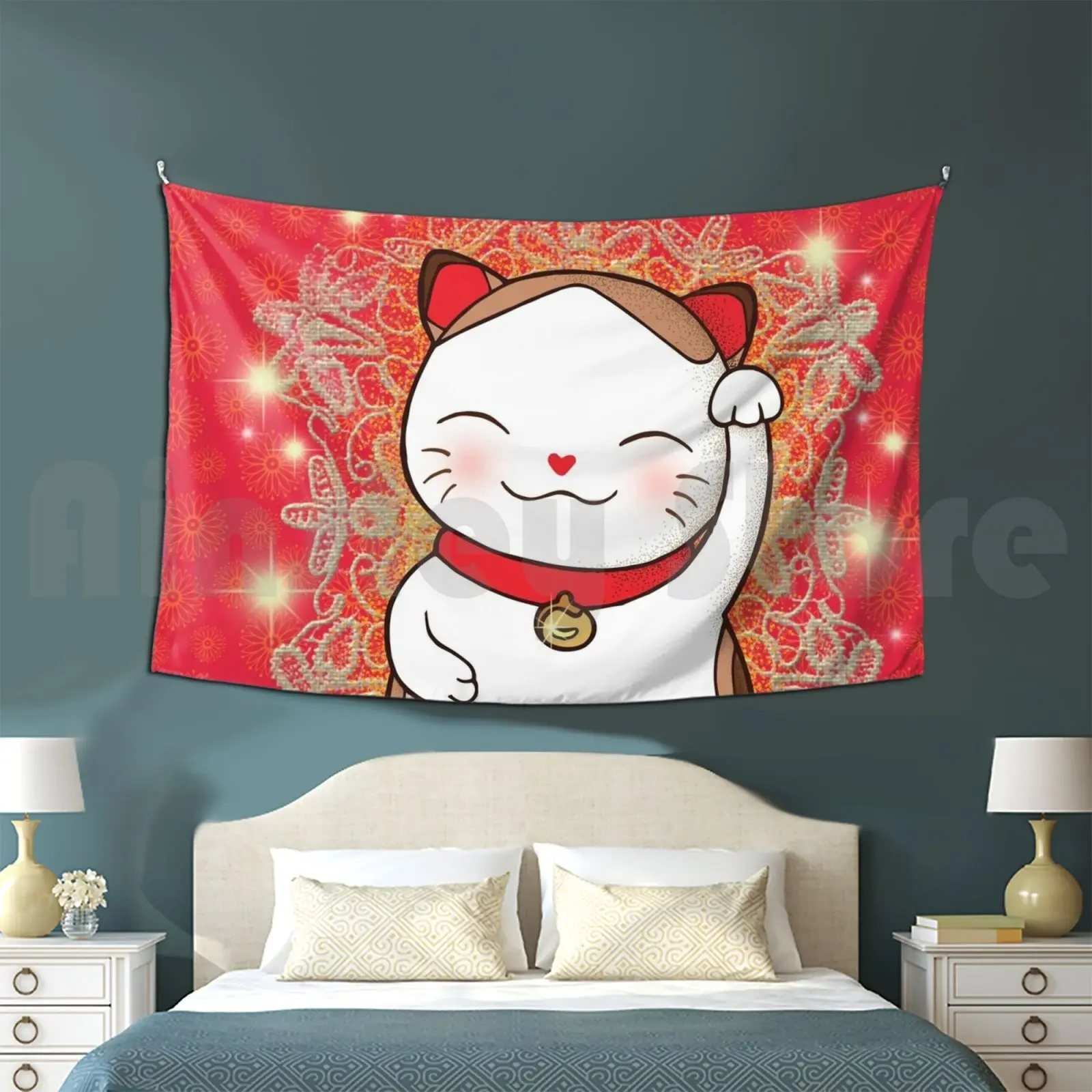 

Maneki Tapestry Living Room Bedroom Lucky Cat Fortune Cat Maneki Neko Cat Cute Cat Japan Fortune Luck Amulet