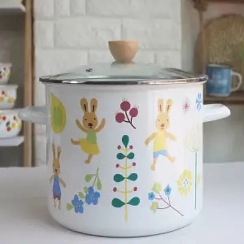 저렴한 수프 냄비 밀크 냄비 에나멜 냄비 9.5L 두꺼운 찜기 큰 냄비 쌀 배럴 피클 냄비 증기선 주방 냄비와 프라이팬 세라믹 Kiithe