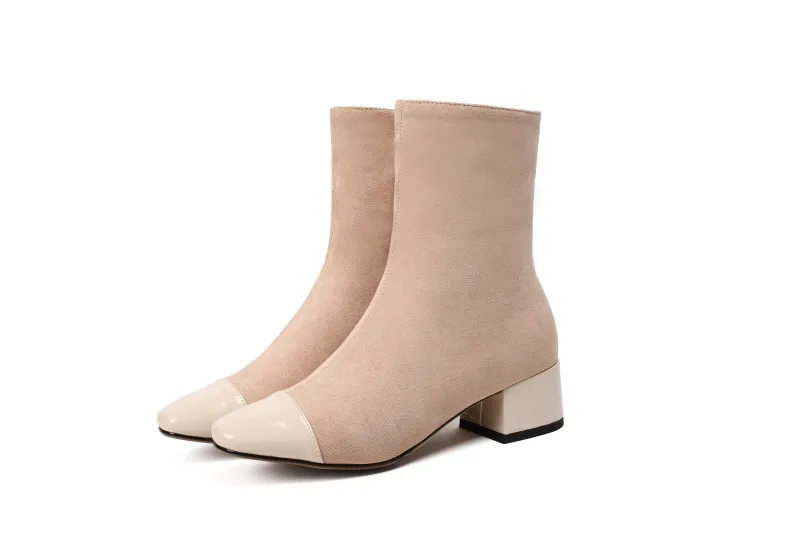 Однотонные Ботинки martin на толстом каблуке с квадратным носком молнии большие