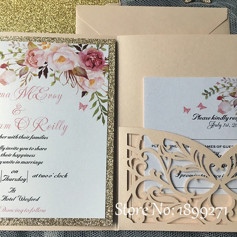 Светильник розовый цветочный дизайн Свадебное приглашение открытка с блестящим