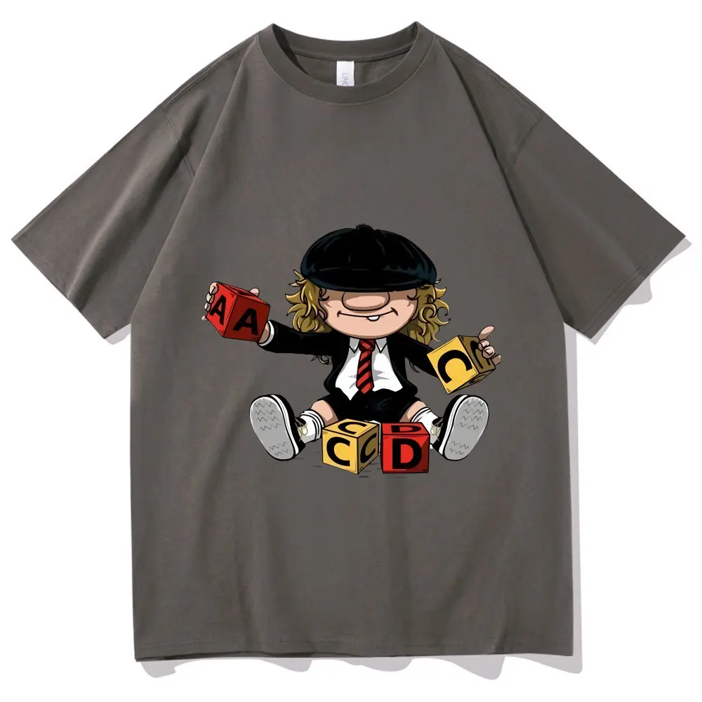 

Angus Young Pattern Printed Summer Hardrock Music Band Fan Male Fashion Harajuku Tee Shirt Women Loose T-shirt Men Black T Shirt