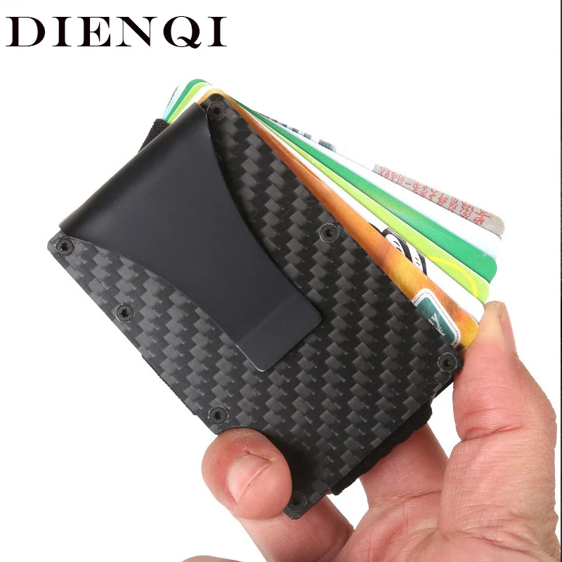 

DIENQI Carbon Fiber Rfid Men Metal Wallets Slim Small Thin Mini Trifold Wallet Black Smart Male Card Purse Money Bag Vallet 2021
