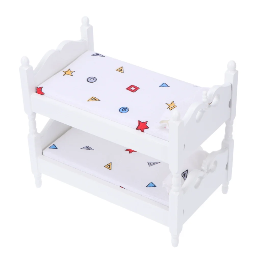 

Mini Wooden Sleeping Bunk Bed Children Simulation Home 1:12 Pretend Play Toy(Geometric Pattern)