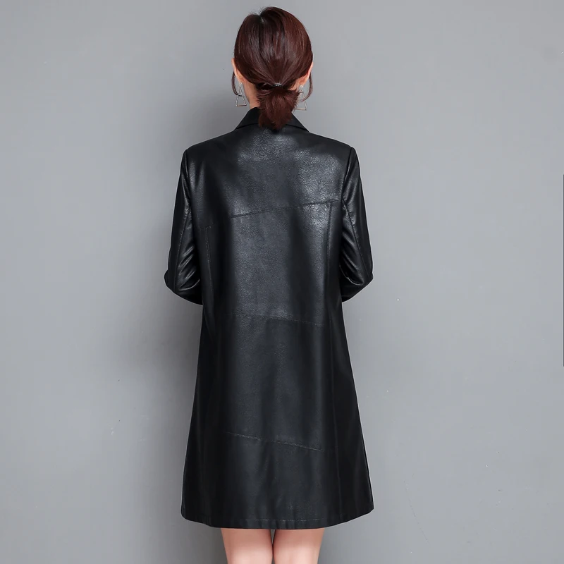 Женский Длинный Тренч из искусственной кожи черное пальто с капюшоном верхняя