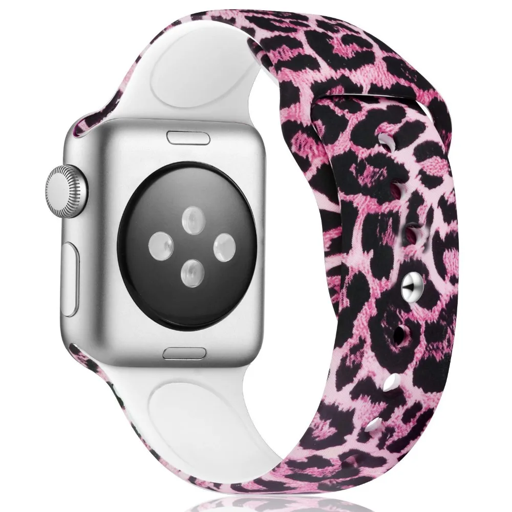 Ленты с цветами для Apple Watch 38 мм 40 мм 42 мм 44 мм, леопардовые силиконовые Печатные Сменные браслеты для iWatch серии 5 4 3 2