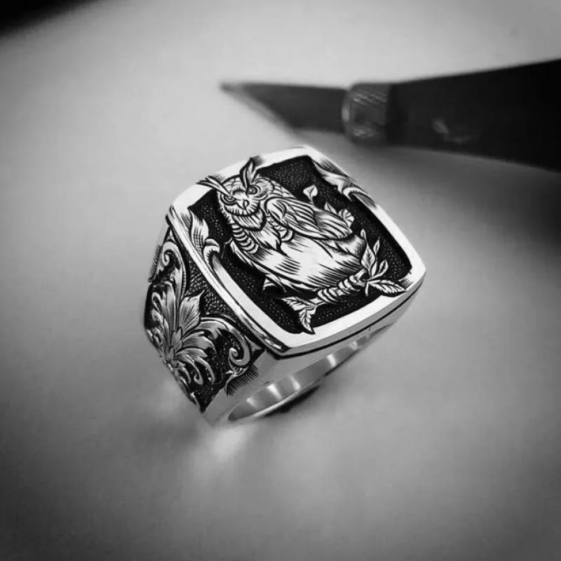

Vintage Mens Owl Stamp Punk Ring Glamour Rock Party Rider Jewelry