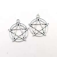 10pcs 3027mm fashion vintage pentagram pan god silver color pendant charm diy necklace and earring jewelry handicraft making