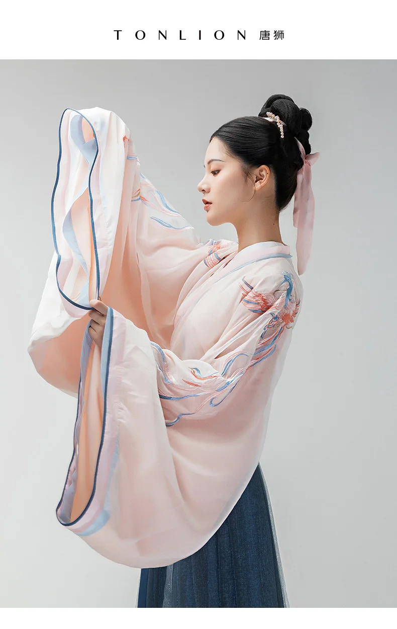 

Chinese Style Han Costume Three-Piece Set Women's Waist Large Sleeve Cross-Collar Ruqun Hanfu Embroidery