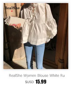 RealShe, модная женская рубашка, воротник-стойка, длинный рукав, одноцветные рубашки и блузки, женские повседневные блузы, Camisas Femininas