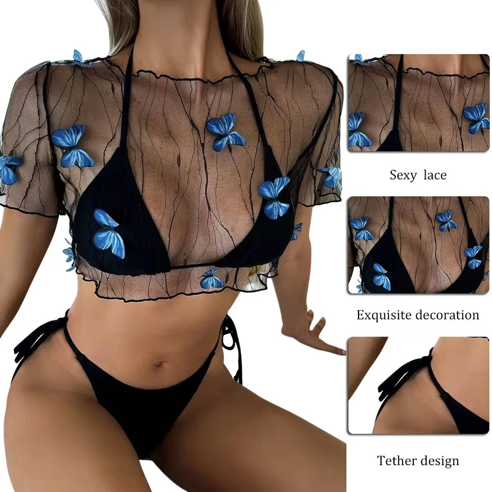 New Sexy Three Pieces Bikini Set 2022 Push Up Women Butterfly Swimsuits Micro Swimwear Bathing Suit Brazilian Biquin | Женская одежда