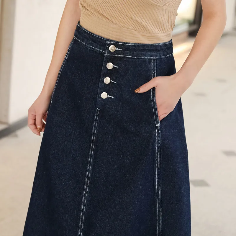 Schinteon Women Denim A-Lined Skirt Jeans High Waist Buttons Plus Size S-9XL New Spring Summer | Женская одежда
