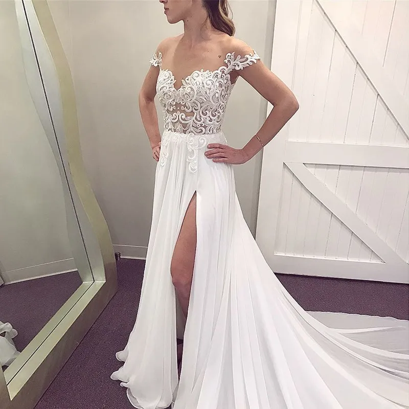 Сексуальные белые/цвета слоновой кости пляжные свадебные платья с высоким