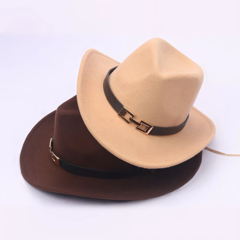 Одноцветная шляпа Федора ковбойская женская с широкими полями и поясом |