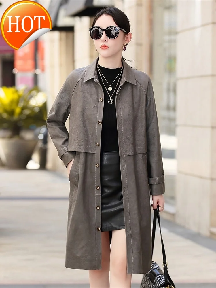 

Новинка осени 2020, пальто из натуральной кожи, Женская ветровка средней длины из овечьей кожи, одно кожаное пальто, шуба