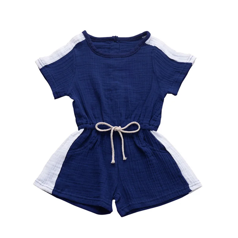 

New Style Summer Baby Girls Boys Clothes Clothing Fashion Patchwork Matching Rompers Linen Cotton Sleeveless Bow-Knot Jumpsuit