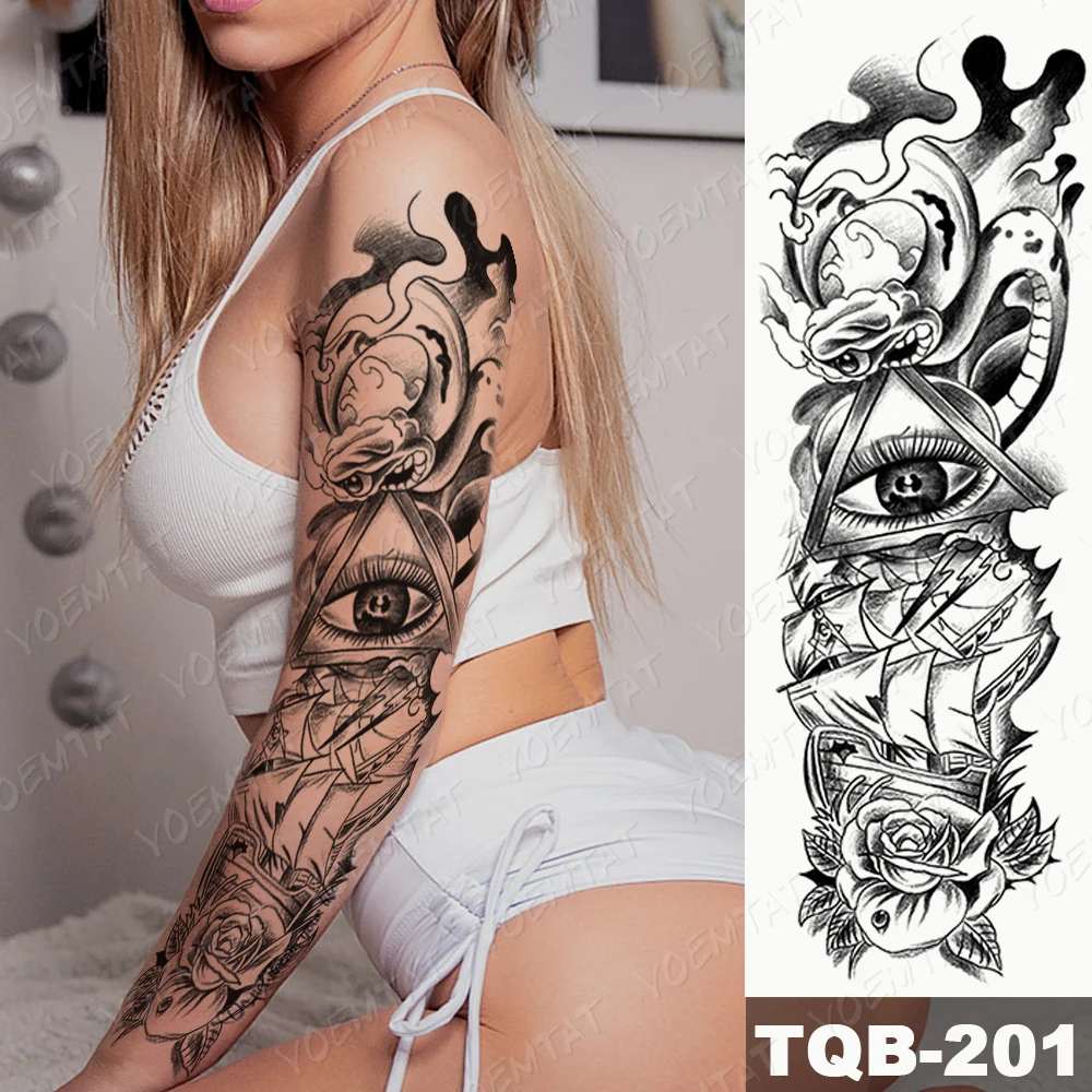 

Waterproof Temporary Big Arm Sleeve Tattoo Sticker Greek Goddess Medusa Poseidon Owl Flash Tattoos Woman Body Art Fake Tatto Men