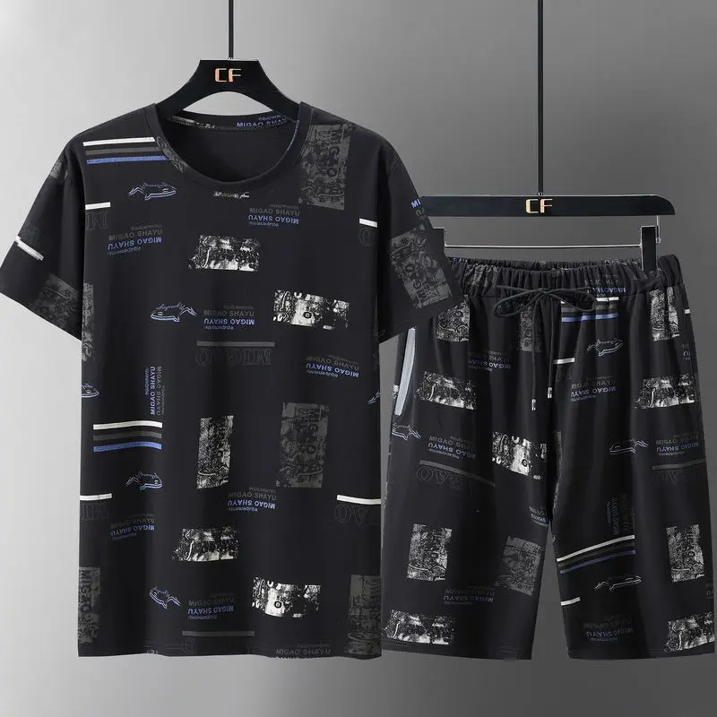 Summer Plus Size Suit Sports Fat Casual Loose Cotton Short-sleeved T-shirt Fat Guy Men's Shorts
