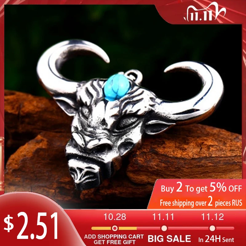 

New Retro Bull Head Shape Pendant Necklace Men's Necklace Fashion Bohemian Crystal Inlaid Pendant Accessories Party Jewelry
