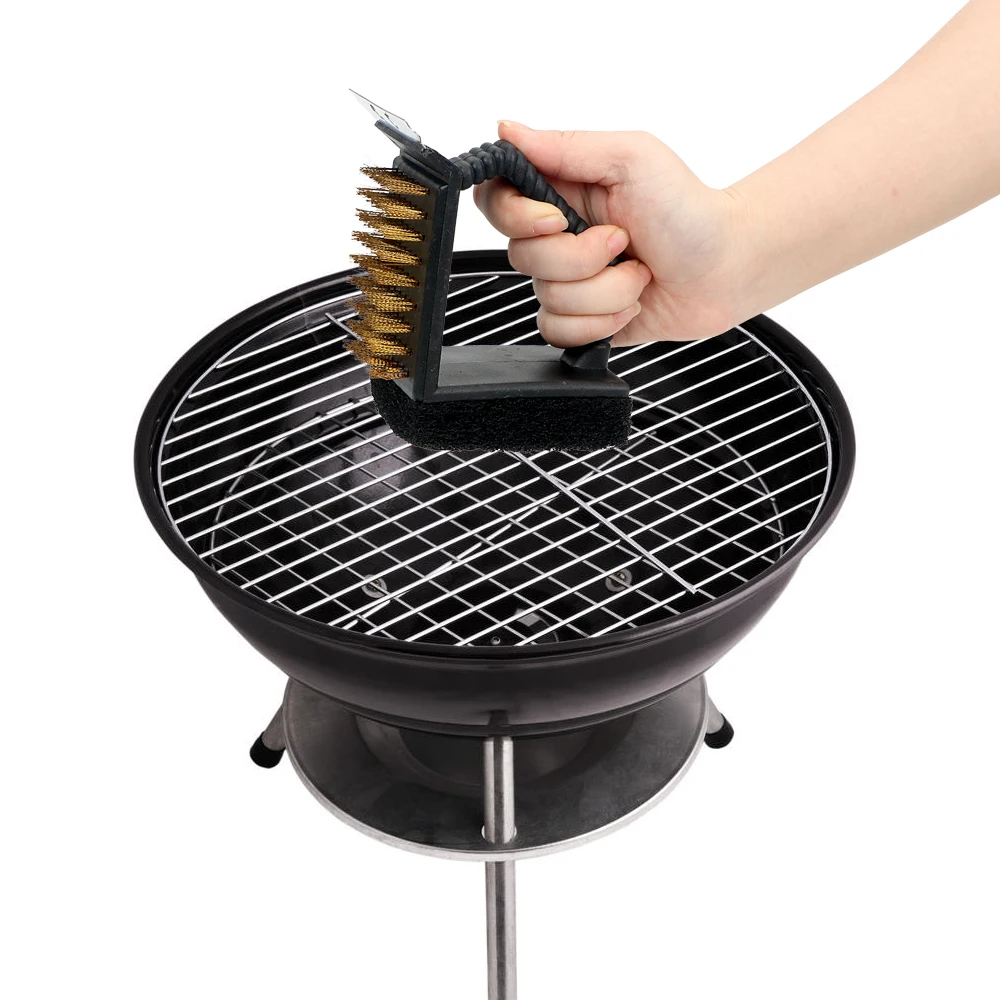 Barbecue Grill Cleaner 3 in 1 Corner Copper Wire Brush Cooking Tool BBQ Cleaning Steel Sponge Shovel | Дом и сад