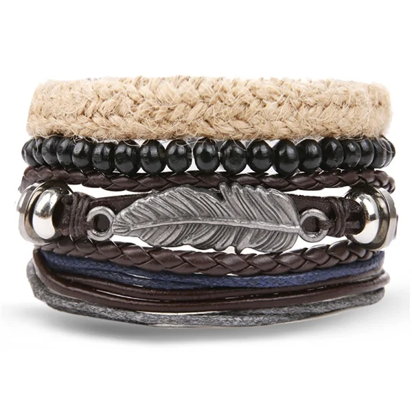 IFMIA богемные деревянные плетеные браслеты ручной работы, браслеты Pulsera для мужчин, винтажный многослойный синий кожаный браслет с бусинами, браслеты - Окраска металла: IF11000223