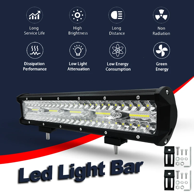 

15-inch 300W LED Strip Light Working Refit Off-road Vehicle Lamp Roof String Light Fog-Proof Headlights Bar for Car
