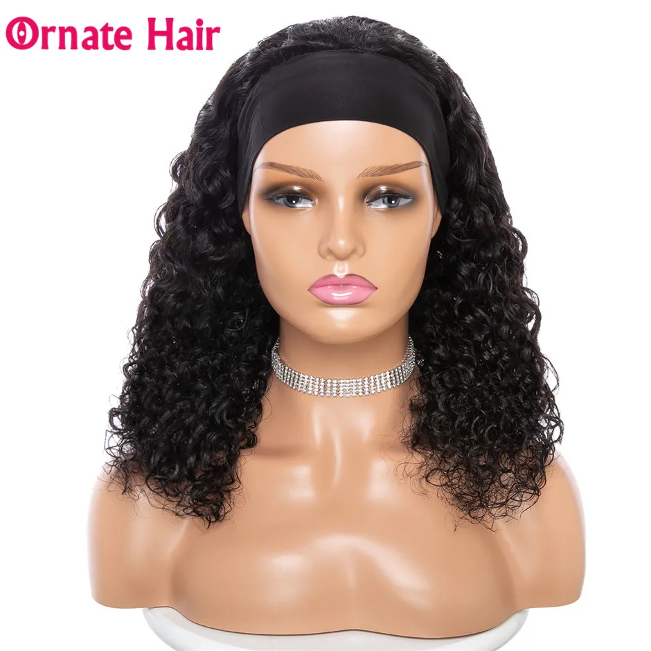 Headband Wigs Water Wave Headband Human Hair Wigs For Black Women Glueless Full Machine Made Wig Brazilian Remy Hair 150%Density
