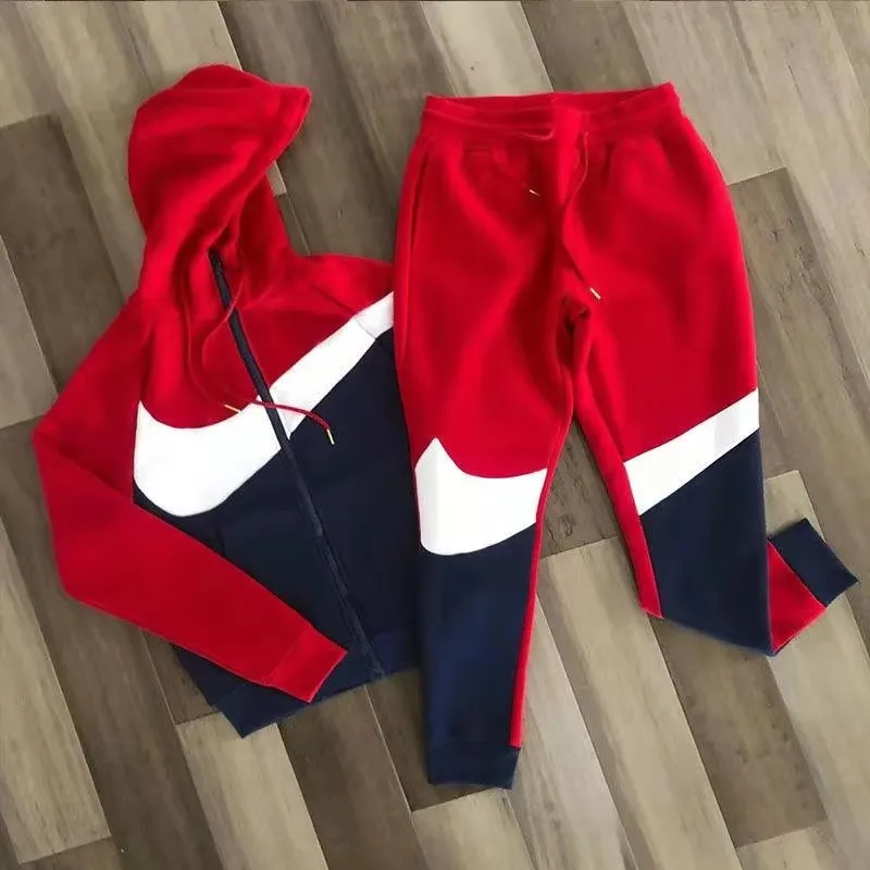 

Spring 2021 new patchwork men's hoodie zipper shirt + European and American men's sports and leisure hoodie suit
