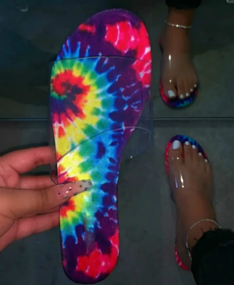 

2020 Flower Print Women Slides Clear Strap On-slip Beige Slippers New Summer Star Print Graffiti Beach Flip Flop Outdoor