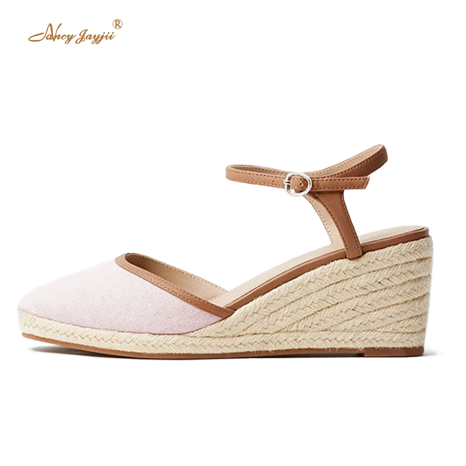 

Nancyjayjii Pink Sweet Sandals Summer Women’S Office Party Casual Canvas Closed Toe Platform Wedges Ladies Buckle Strap Shoes