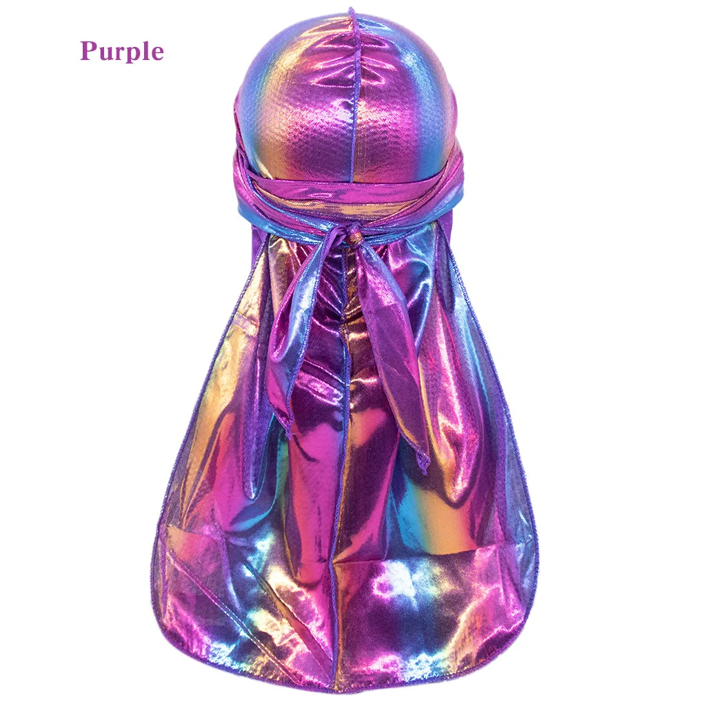 

Long Tail Imitation Silk Tam-O'-Shanter Hip Hop Cloak Adult Cap Color Laser Silky Durag Wholesale Stain Bonnet