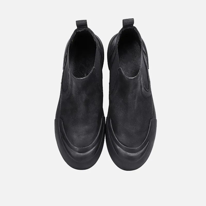 

Winter Retro Casual Slip On Mens Flat Ankle Boots New Brand Fashion Genuine Leather Nubuck Round Toe Chelsea Botas Masculina