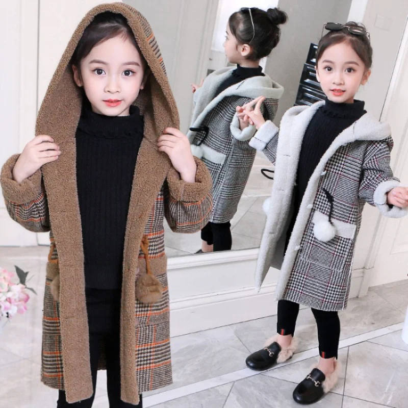

Girls Baby's Kids Wool Coat Jacket 2021 Beautiful Warm Thicken Plus Velvet Winter Autumn Cotton Woolen Children's Clothes