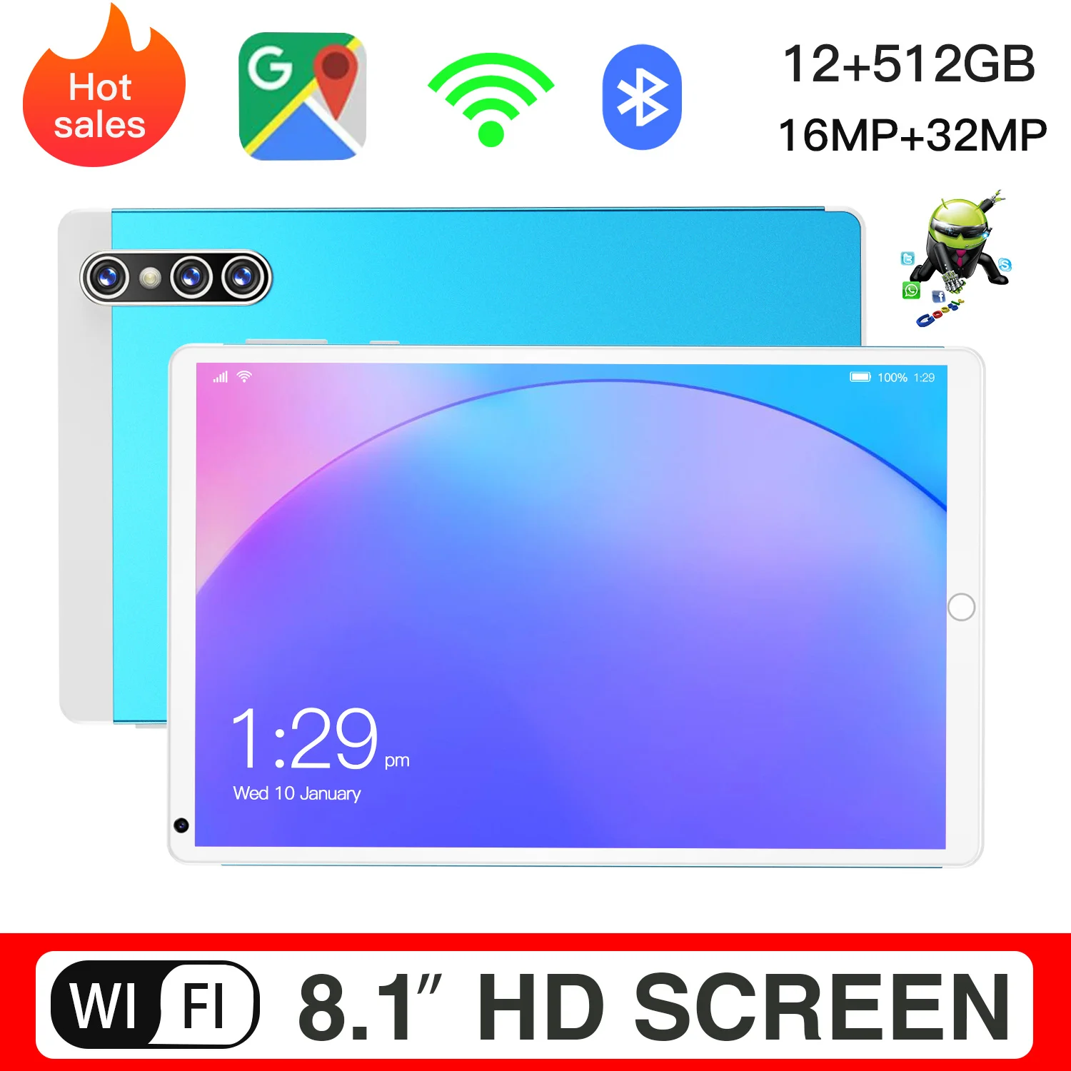 

Y85 Pad Tablets 8.1 inch 12GB RAM 512GB ROM tablet Android10 tablete LTE 4G phonecall tablets 8800mAh 16+32MP camera Tablet pc