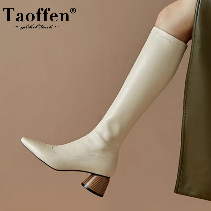 

Taoffen New Women Winter Long Boots Strange Heel Pointed Toe Women Knee High Boots Fashion Shoes Women Footwear Size 34-39