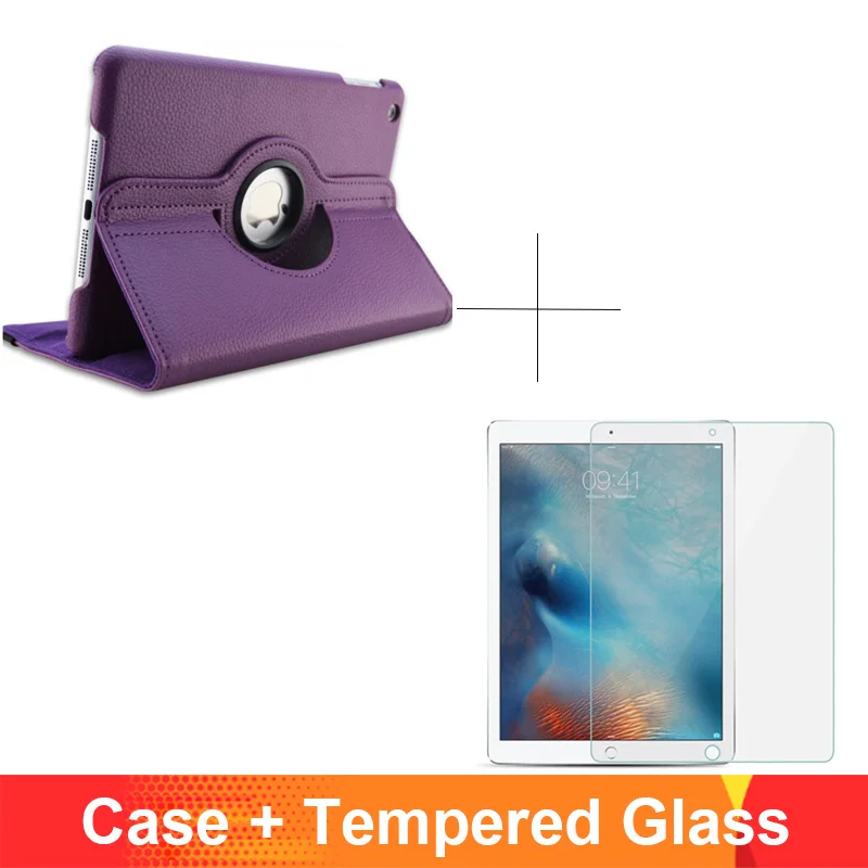 Purple add glass 360 градусов вращающийся из искусственной кожи с откидной крышкой чехол для iPad 2/3/4 Чехол подставка чехол s Смарт планшет A1395 A1396 A1416 A1430 A1458 A1460 - Цвет: Purple add glass