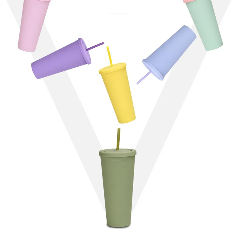 700 мл многоразовые креативные чашки пластиковая кружка с крышкой многоцветная