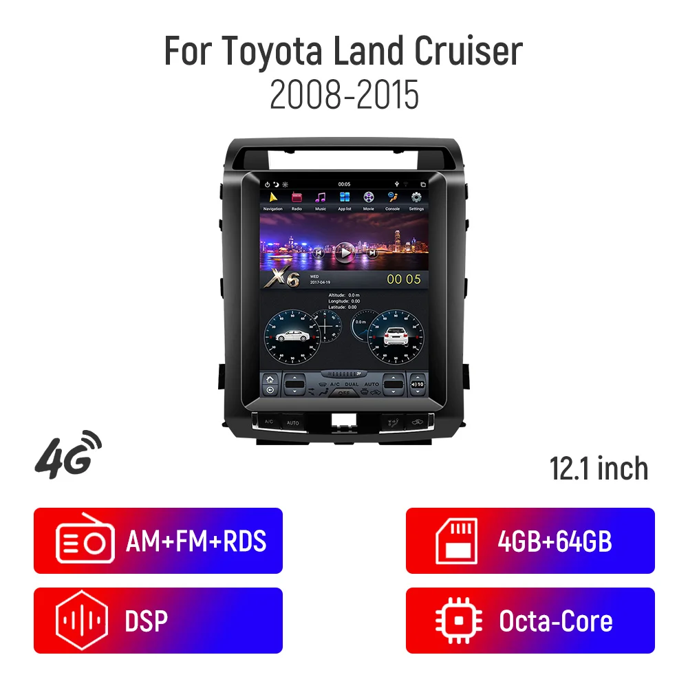 

12.1'' Car Audio Android Car GPS Navigation For TOYOTA LAND CRUISER LC200 2008-2015 Vertical Screen Tesla Car Multimedia Player