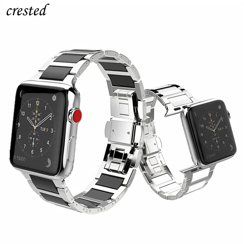 Керамический ремешок для Apple watch band 44 мм 40 42 38 роскошный металлический браслет из