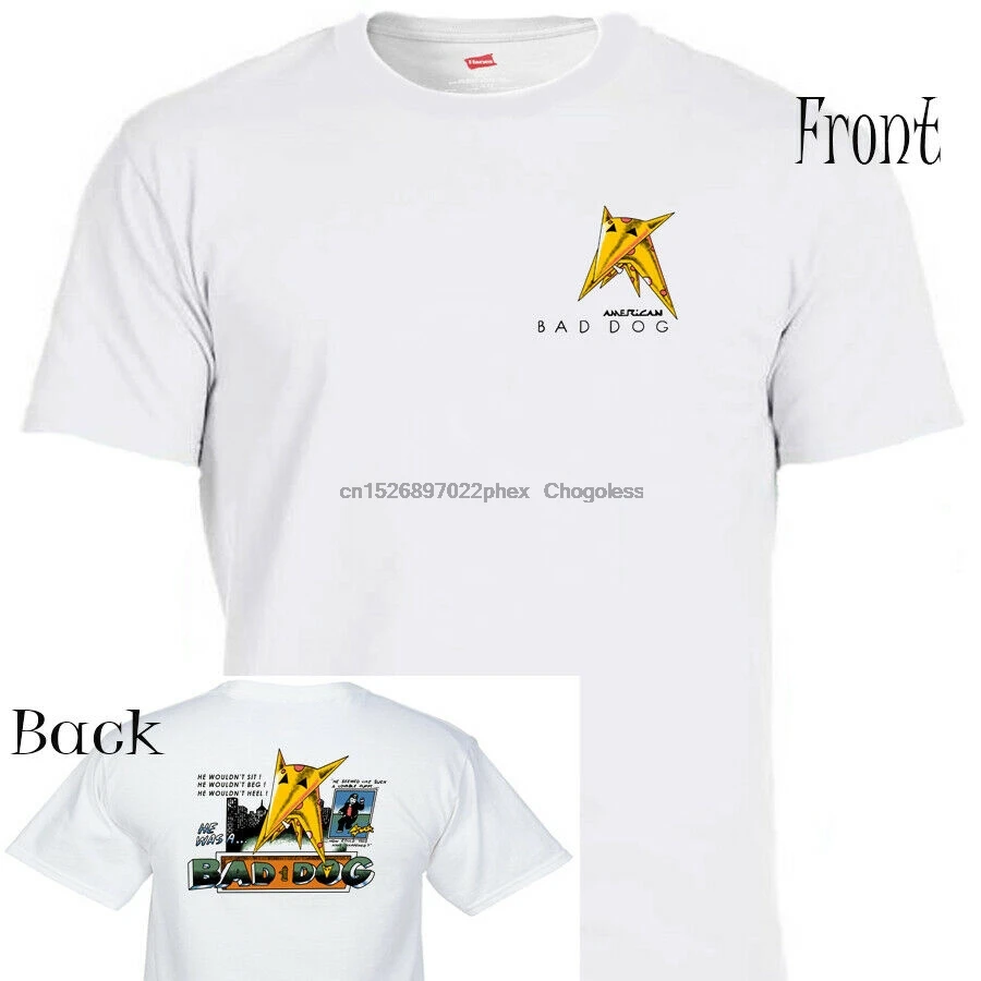 Плохая Собака американская крутая Ретро белая 2-сторонняя футболка размеры S-5X (1) |