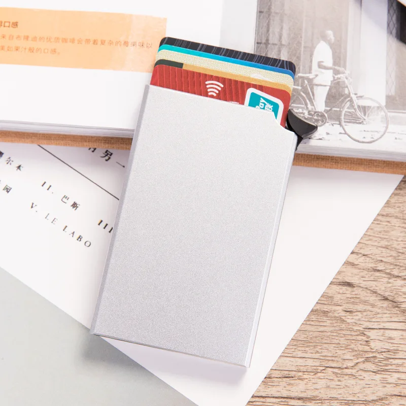 Weduoduo RFID Противоугонный держатель для карт тонкий ID кредитный держатель для карт унисекс автоматически твердый металлический кошелёк для банковских карт бизнес мини - Цвет: Silvery