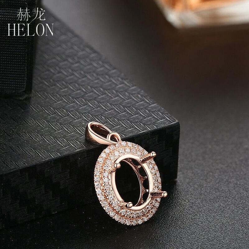 HELON Подвеска для помолвки и свадьбы с полукольцом из натурального бриллианта 0,3 карата, выполненная из твёрдого золота 14K цвета розовое золото AU585 размером 7x9 мм, модное женское ювелирное изделие.