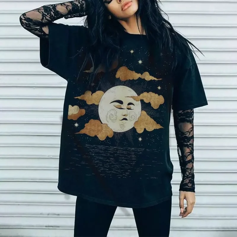 

Black Vintage Skull T Shirt Print Graphic Tees Women Harajuku Loose Short Sleeve Streetwear Summer Plus Size Casual T Shirt Tops