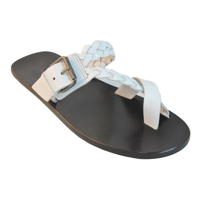 

2021 Summer Flats Clip Toe Weave Straps Buckle Mens Sandals Retro Non-slip Open Toe Fashion Beach Male Slides Slippers for Men